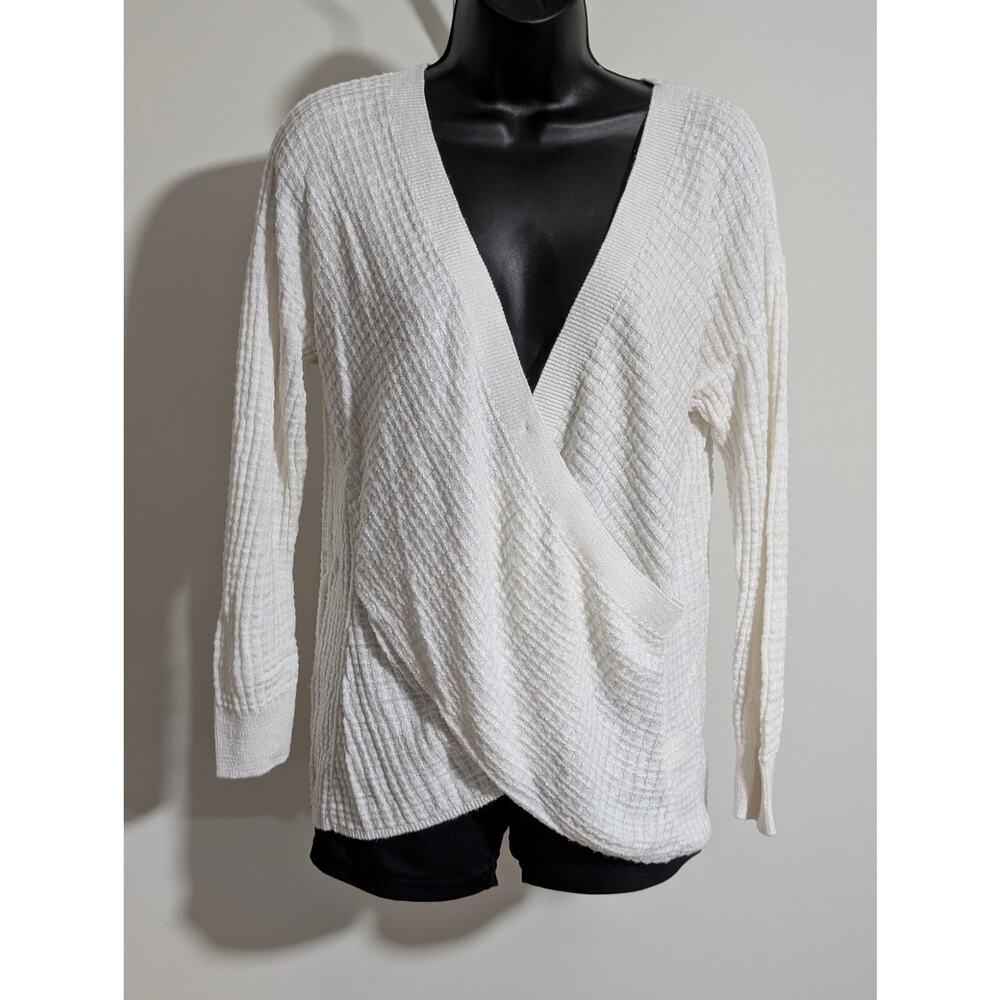 EXPRESS White Waffle Knit Wrap Surplice Front Sweater Top Size Large